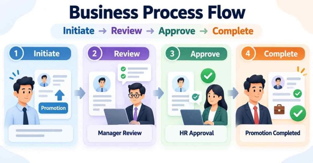 Workday HCM Consultant workflow showing initiation, review, approval and completion stages. | FLM | FrontlinesEduTech |