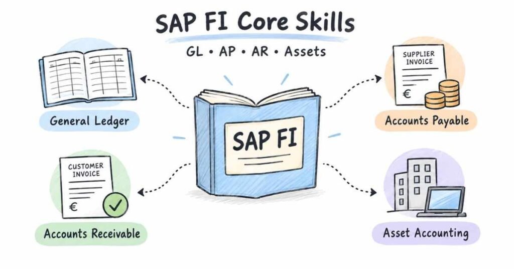 SAP FICO Consultant skill map covering general ledger, accounts payable, accounts receivable and assets. | FLM | FrontlinesEduTech |