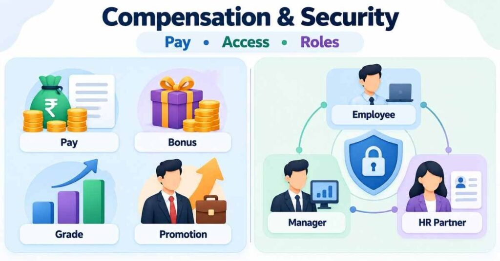 Workday HCM Consultant skills visual showing compensation plans, access levels and security roles. | FLM | FrontlinesEduTech |