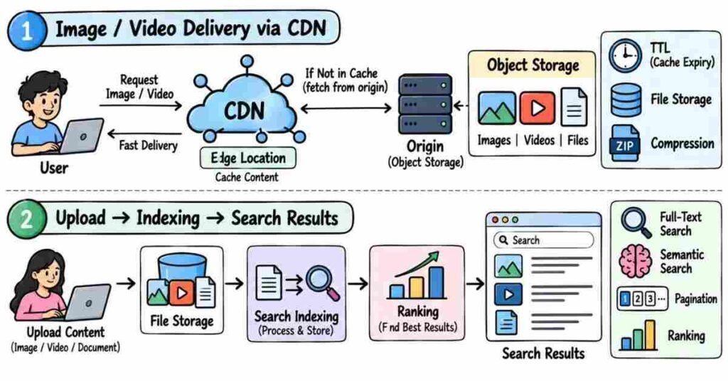 System design object storage CDN file systems and search architecture | flm | frontlines edutech
