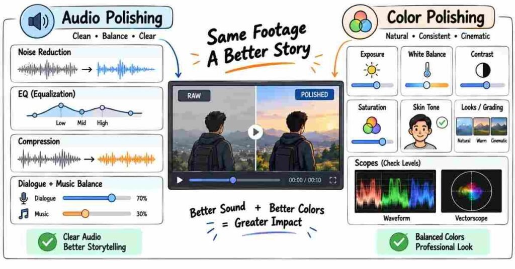Video editing audio cleanup and color correction workflow | flm | frontlines edutech