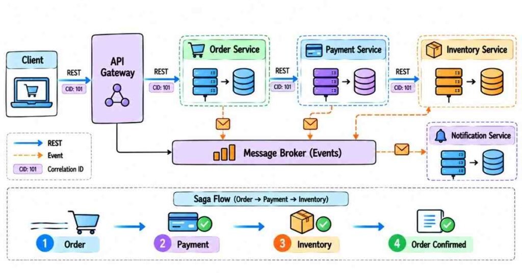 .NET Microservices architecture API Gateway service communication and Saga