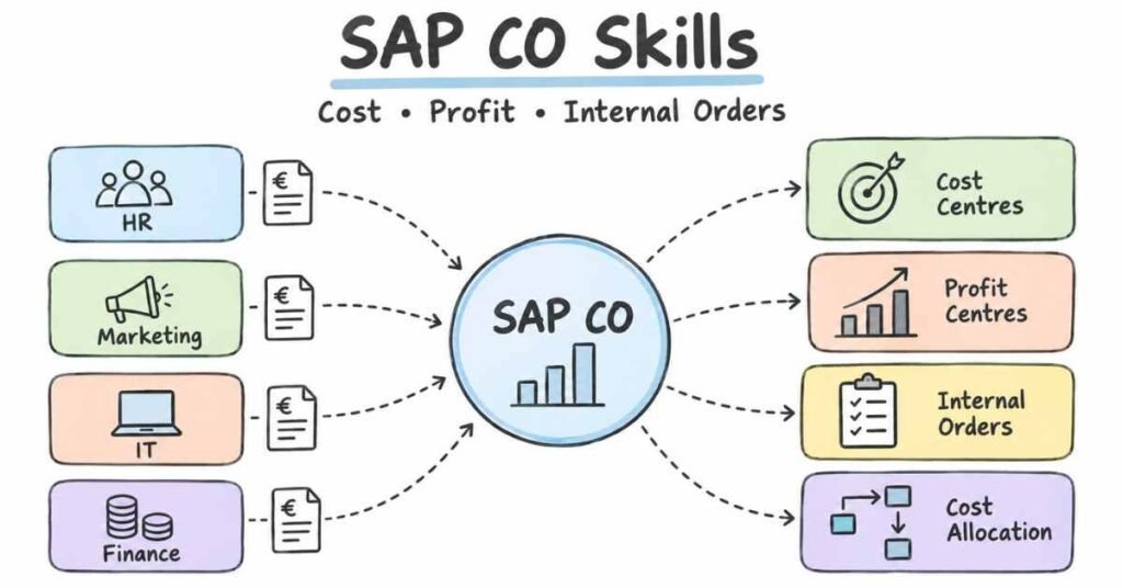 SAP FICO Consultant skills visual covering cost centres, profit centres and internal orders. | FLM | FrontlinesEduTech |