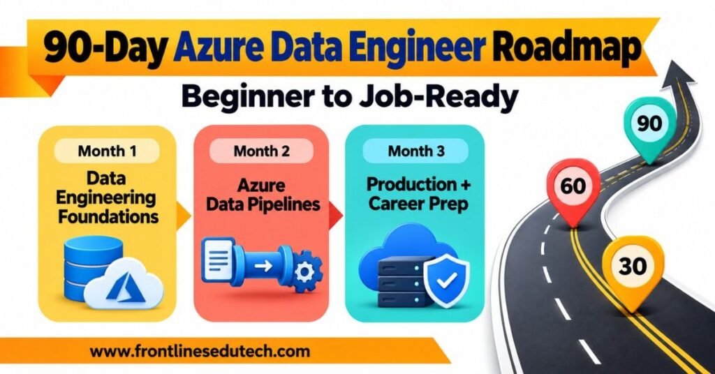 Azure Data Engineer Roadmap covering SQL, Data Lake, Data Factory, Databricks, Synapse and projects. | FLM | FrontlinesEduTech |