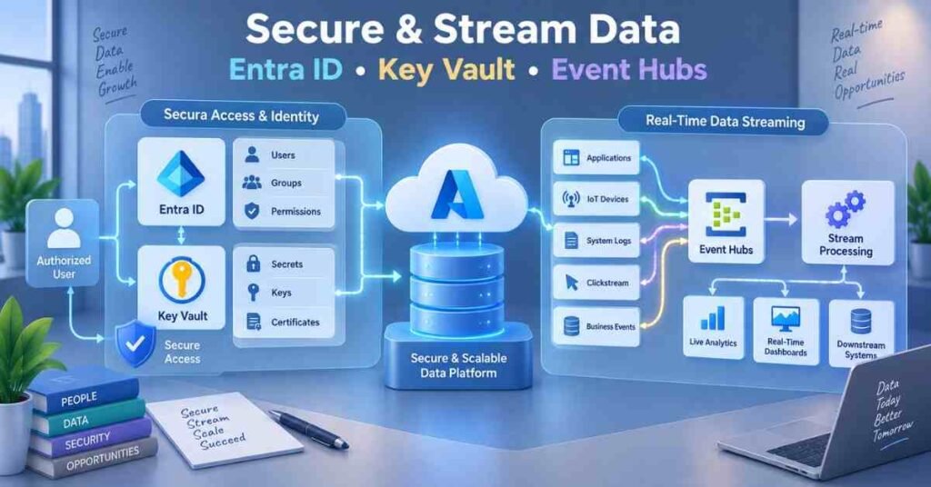 Cloud data security and streaming visual with Entra ID, Key Vault and Event Hubs. | FLM | FrontlinesEduTech |