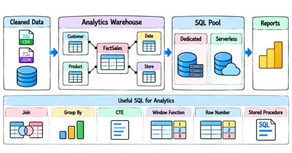 Azure Synapse SQL data warehouse fact tables dimensions and star schema