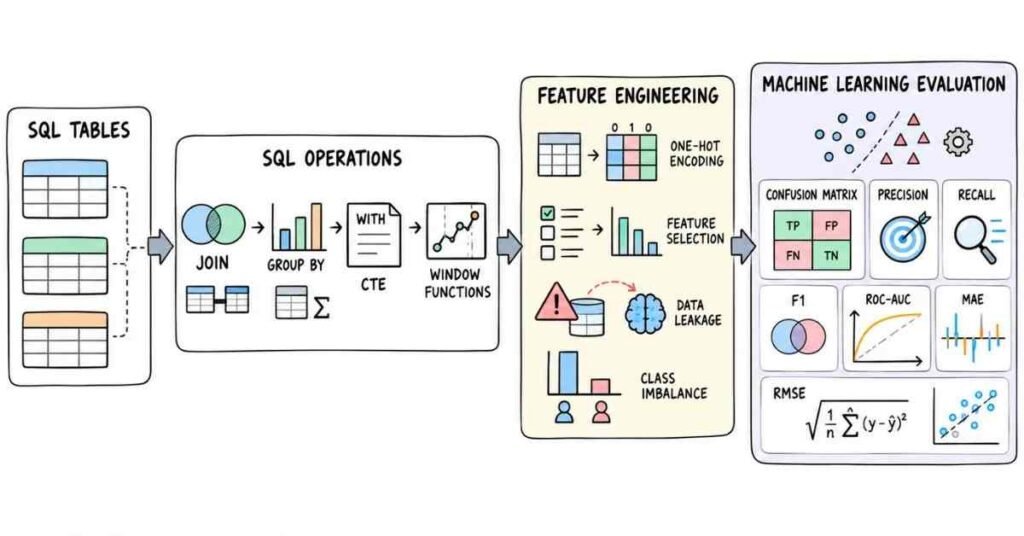 SQL feature engineering and machine learning model evaluation metrics | flm | frontlines edutech