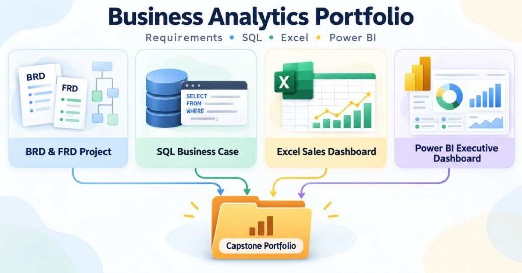 Business analytics portfolio showing BRD, FRD, SQL, Excel and Power BI projects. | FLM | FrontlinesEduTech |